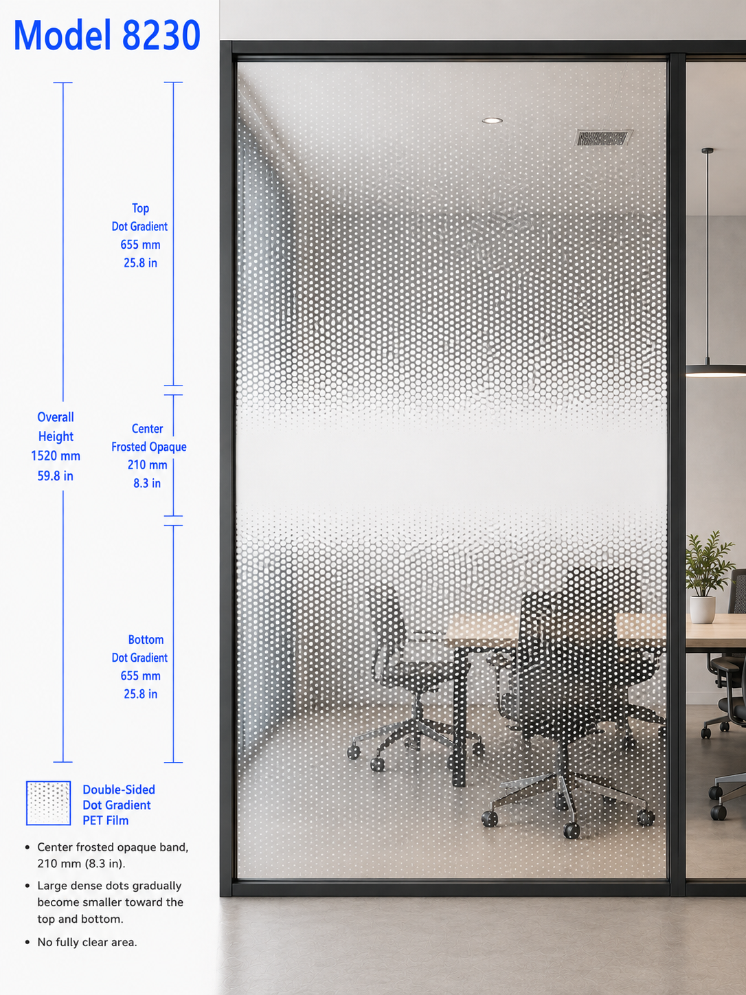 1.52m Wide White Double-Sided Dot Gradient PET Safety Film – Model 8230