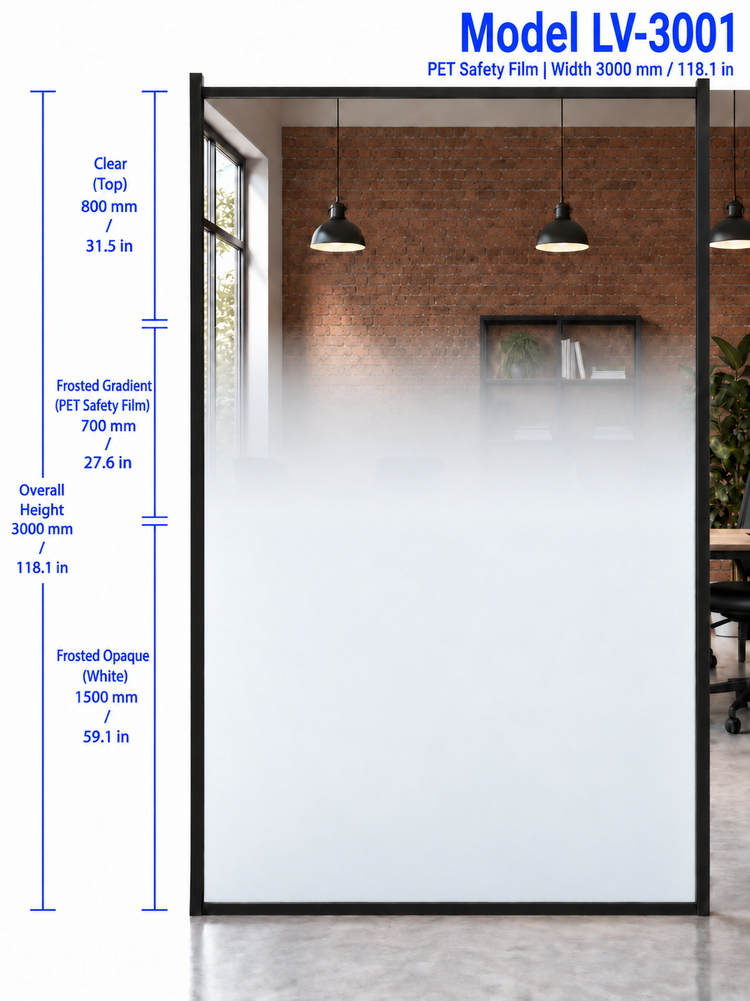 3.0m Width Frosted Bottom Gradient PET Film - LV-3001