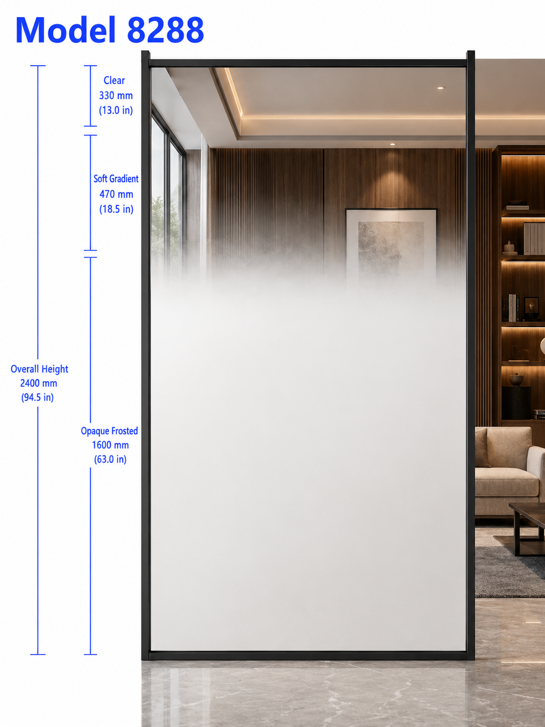 2.4m Wide White Frosted-to-Clear Dot Gradient PET Safety Film – Model 8288