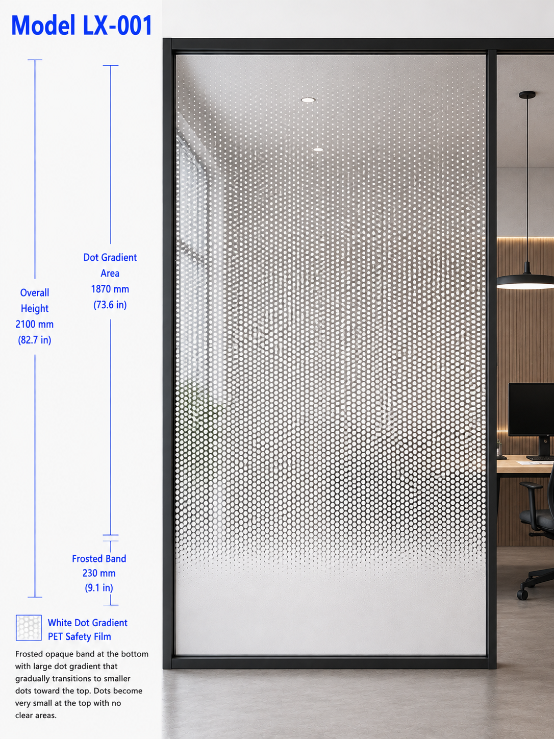 2.10m Width Fine White Dot Gradient PET Safety Film-Model: LX-001
