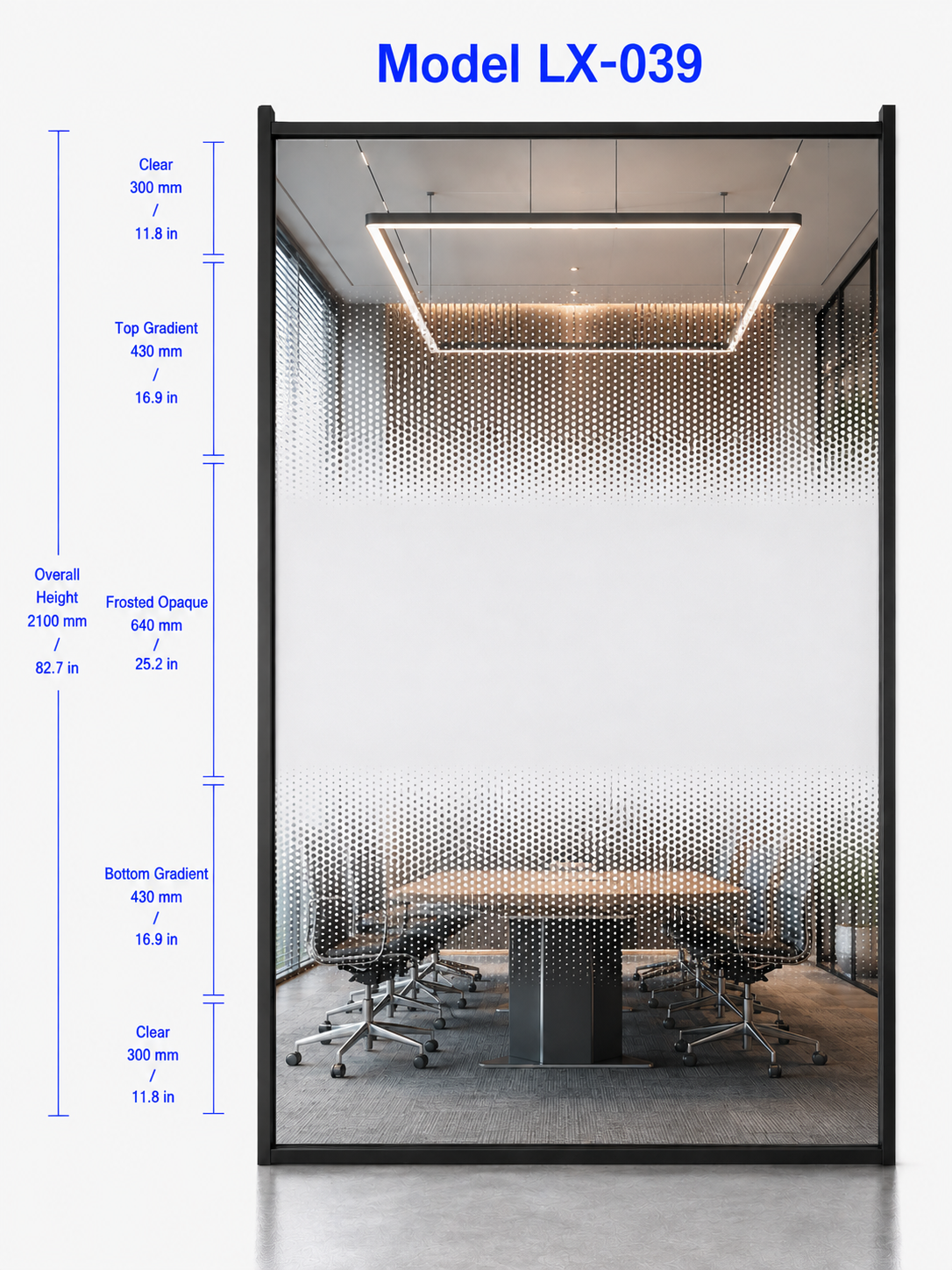 2.10m Width Center Frosted Double Gradient PET Safety Film - LX-039